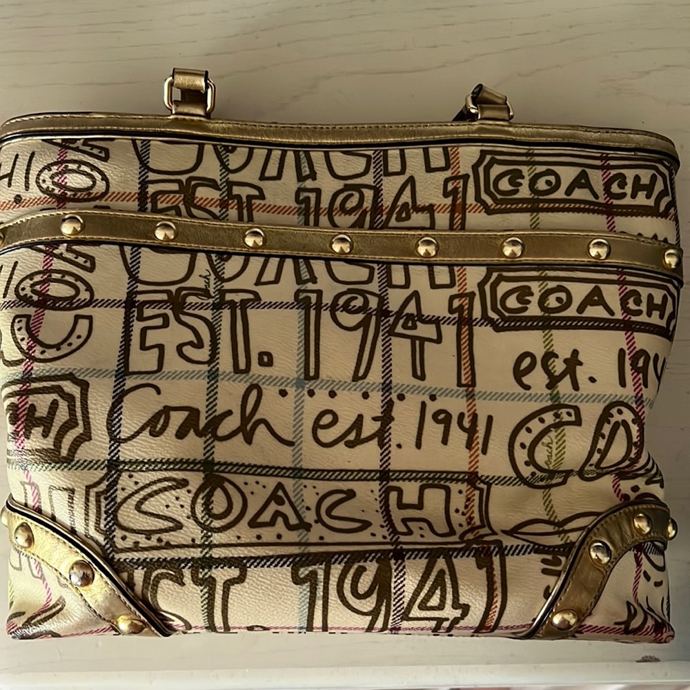 Authentic gold and tan Coach purse